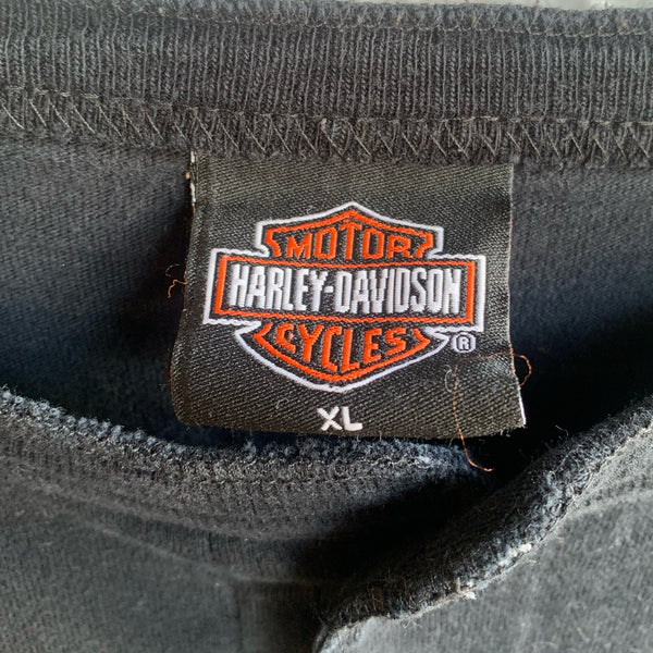 2000's Harley Davidson Long Sleeve Henley Worth North Kansas City MO Flame Logo Shirt XL