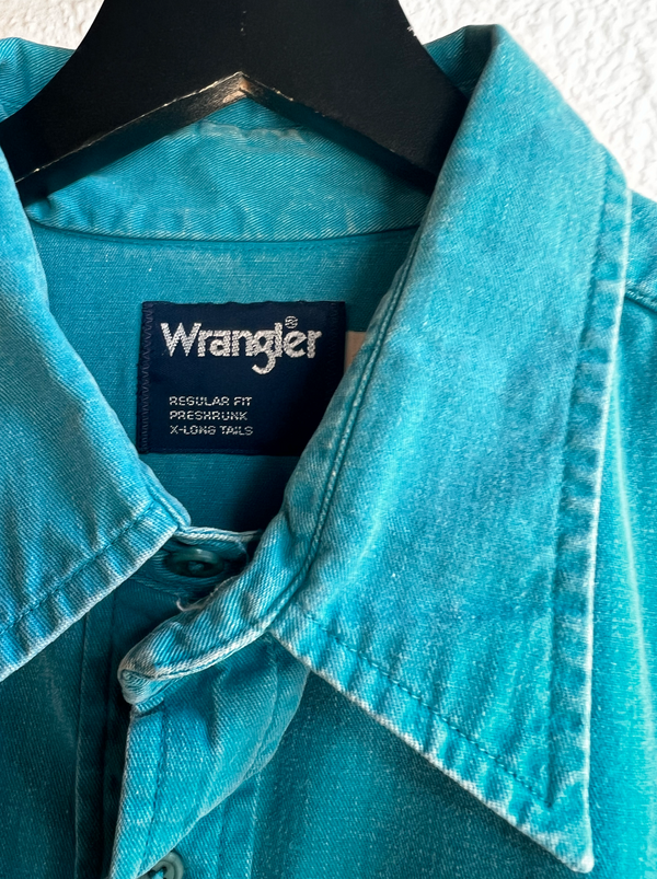 VTG 90s Wrangler LS Shirt Classic Teal - XL Long #111