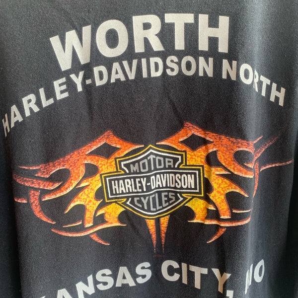 2000's Harley Davidson Long Sleeve Henley Worth North Kansas City MO Flame Logo Shirt XL