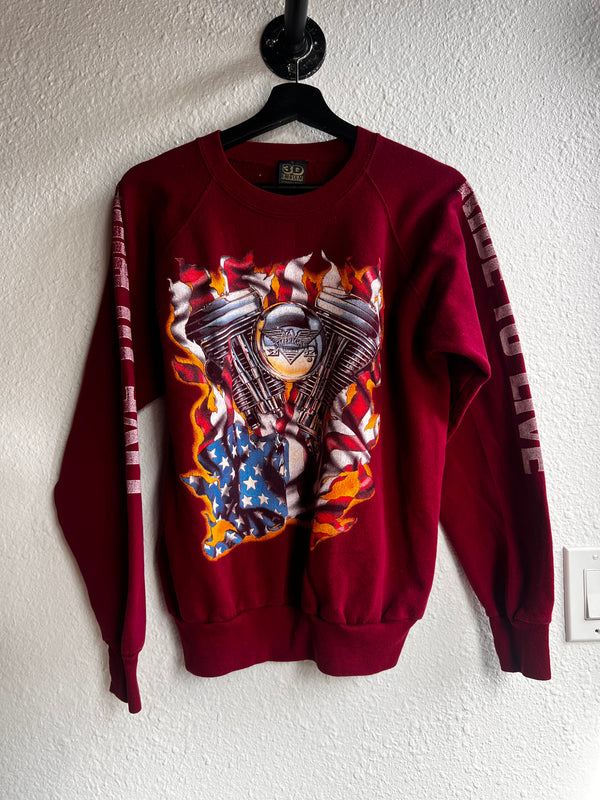 VTG 1990 3D Emblem American Biker Engine Sweatshirt