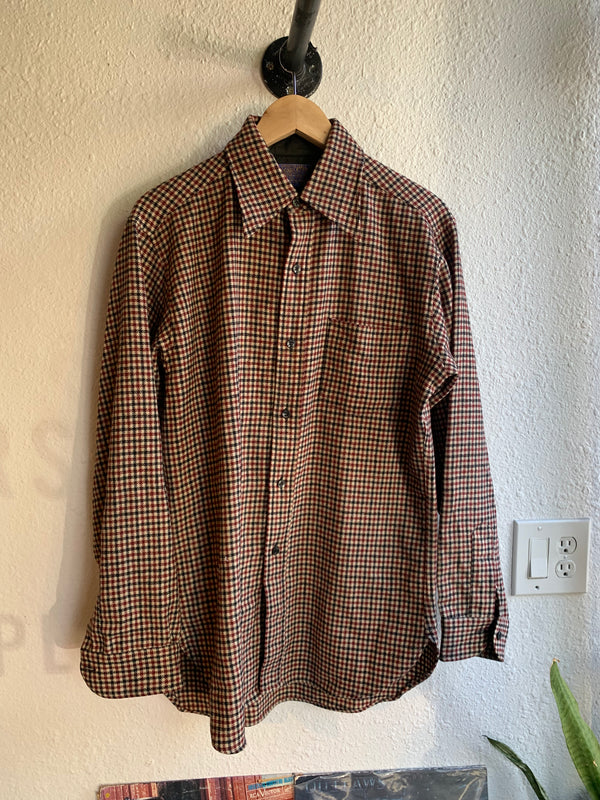 VTG 1970s Pendleton Check Houndstooth Button Down 100% Wool Size Medium