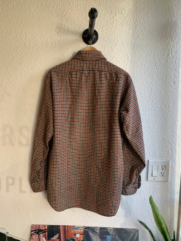 VTG 1970s Pendleton Check Houndstooth Button Down 100% Wool Size Medium