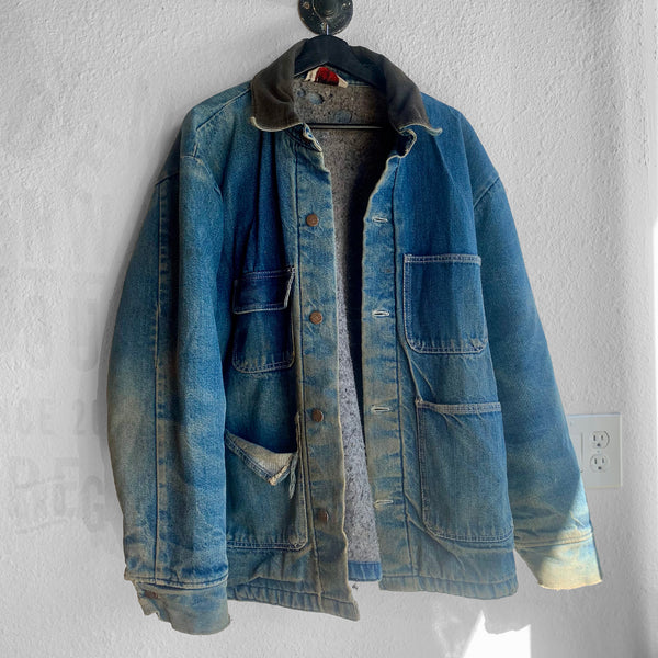 VTG Distressed Faded Prison Chore Denim Coat - XL #051