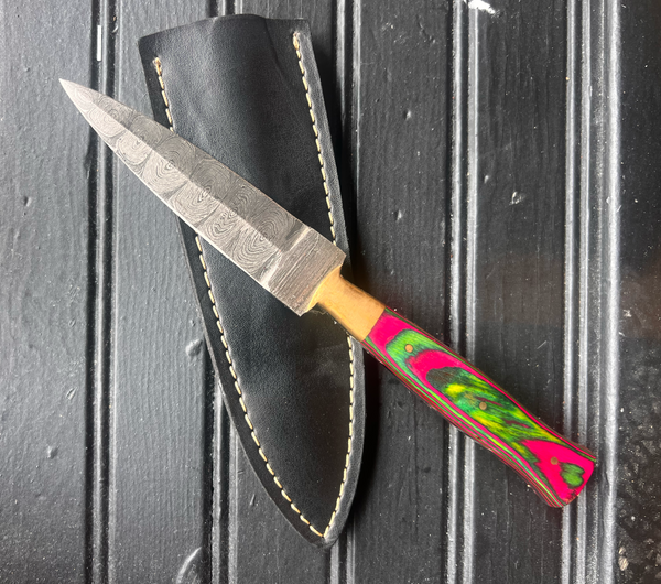 Handmade Knife Damascus Steel Knife w/ Leather Sheath