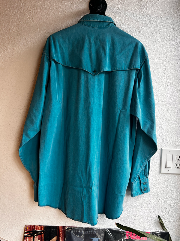 VTG 90s Wrangler LS Shirt Classic Teal - XL Long #111