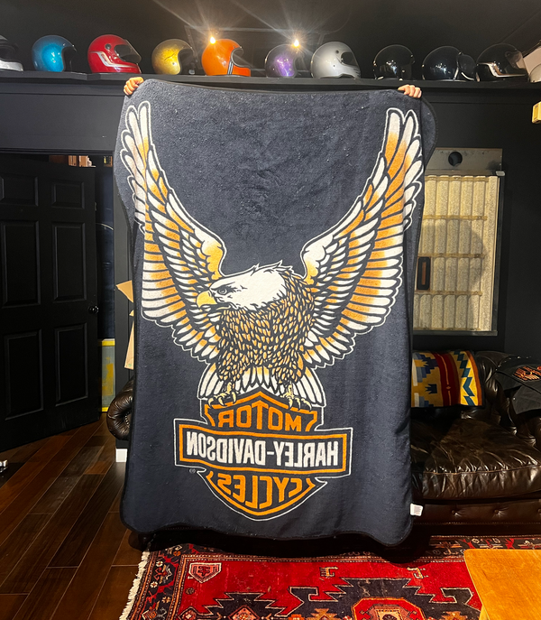 Vtg Harley Davidson® Heavy Fleece Blanket - Fly High